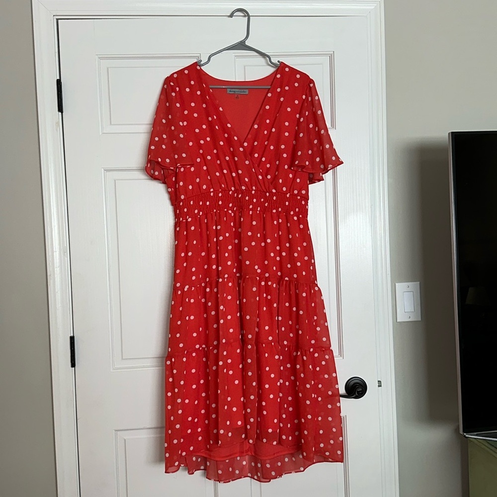 Danny & Nicole Red High Low Sundress with Flutter Sleeves